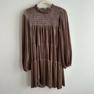 Elegant Brown Smocked Dress